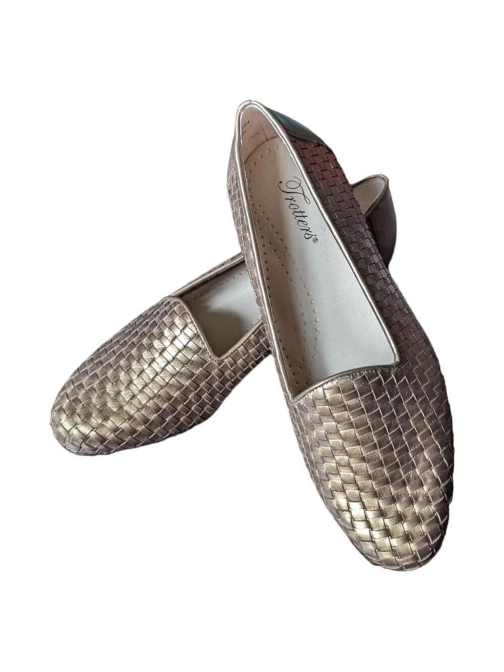 9.5W - Trotters | Liz Gold Weaved Leather Flats Shoes